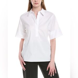 Lafayette 148 New York Half Placket Camp Shirt White 1X Women’s Blouse NWT